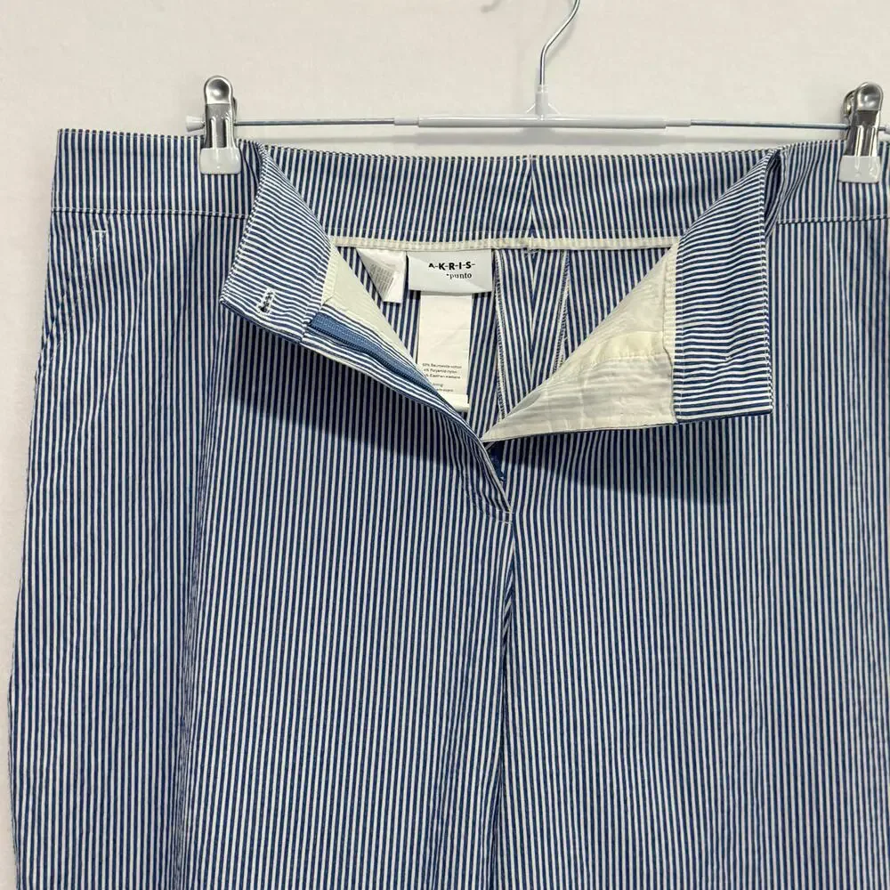Akris Punto Cropped Seersucker Stretch Pants Blue White Striped Womens PLUS 18 - Picture 7 of 10
